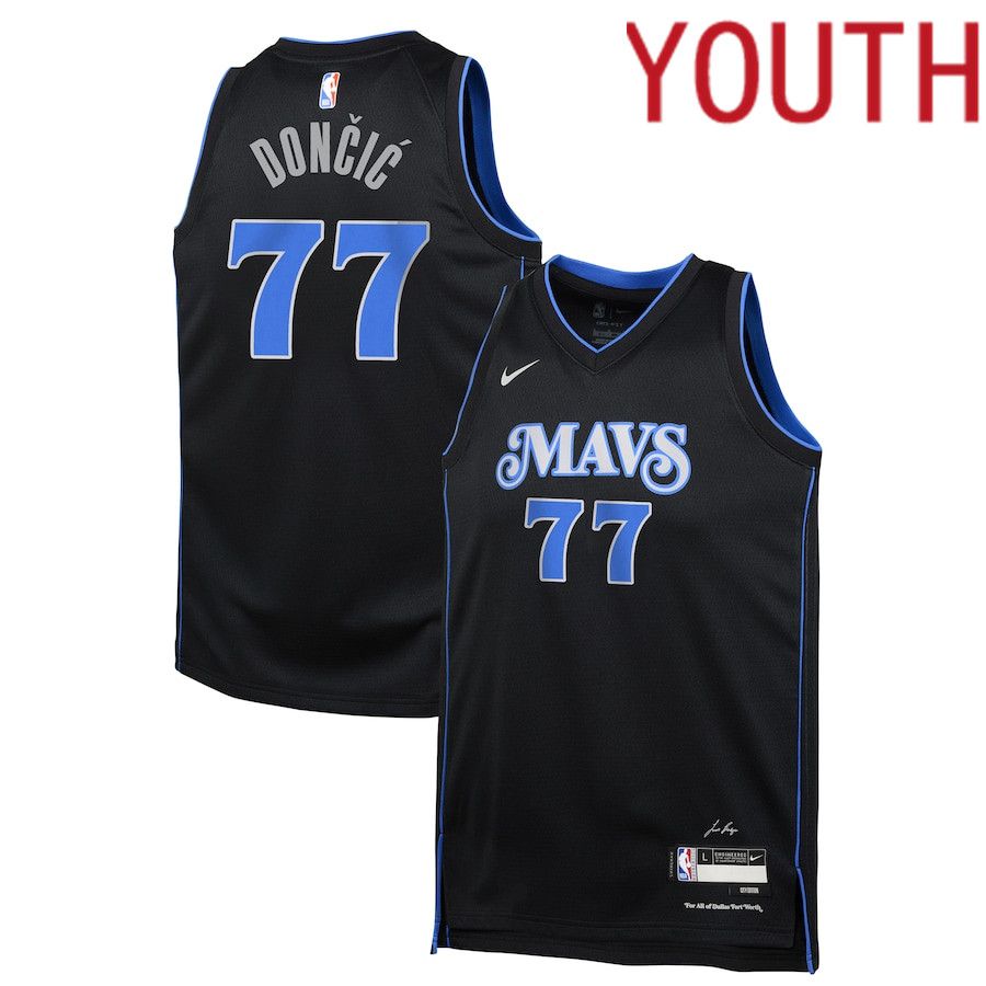 Youth Dallas Mavericks 77 Luka Doncic Nike Black City Edition 2023-24 Swingman Replica NBA Jersey